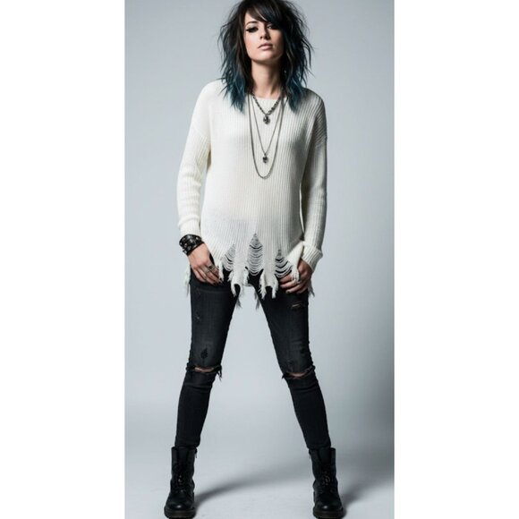 Milly FairyGoth Rocker Hippie Shredded Distressed Sweater White Womens Size S - Picture 1 of 13